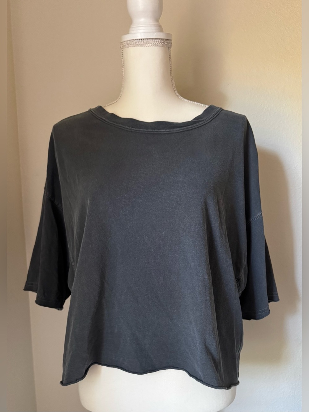 Free People FP Movement Inspire Tee Boxy Washed Short Sleeve Top Charcoal Sz Med